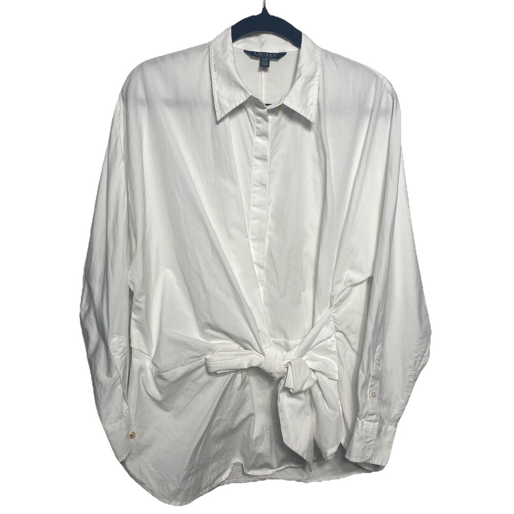 Lauren Ralph Lauren Black Label Wrap Tie Long Cotton poplin Shirt Ivory Sz Large